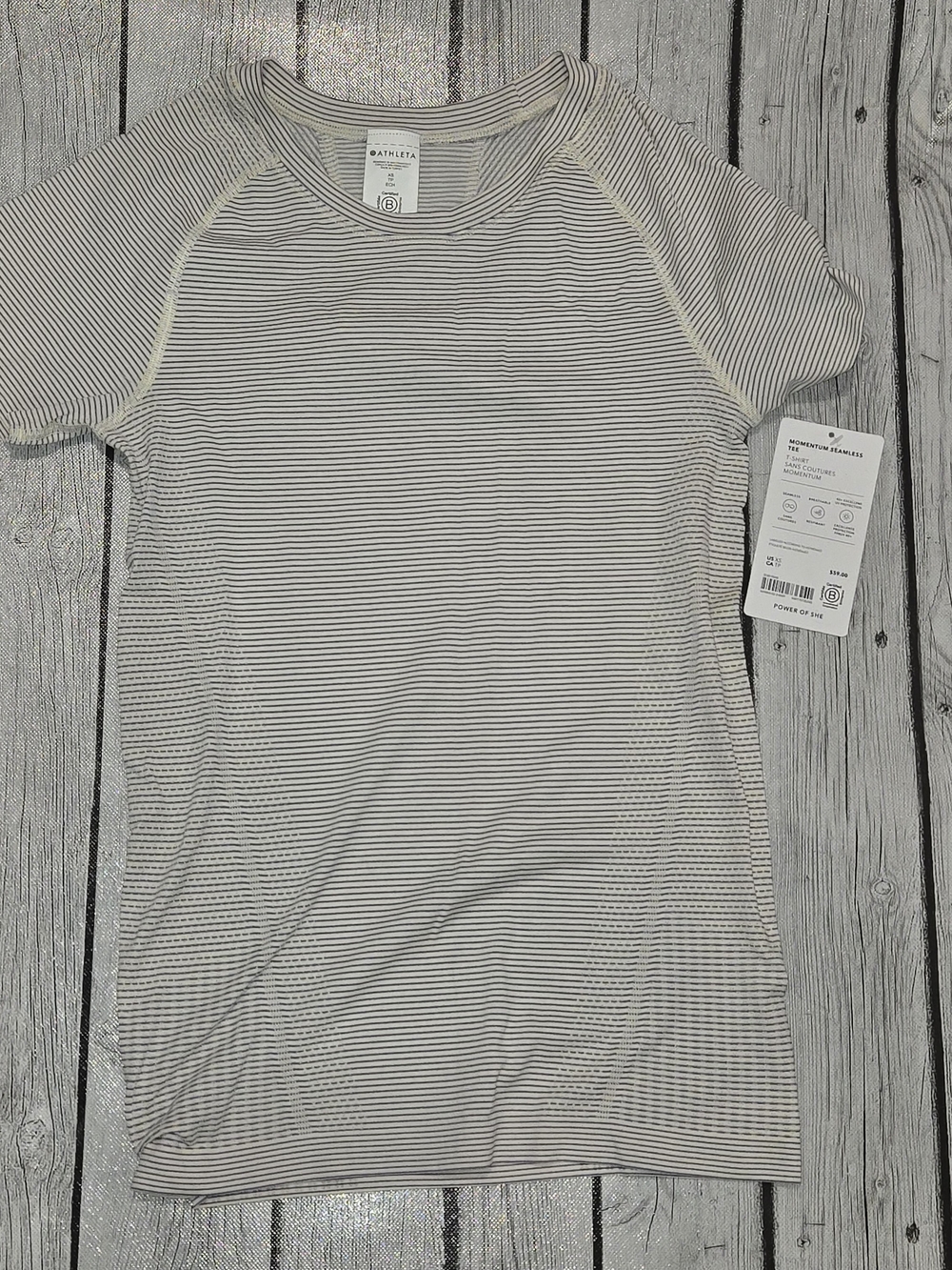 NWT Athleta Momentum Flex Performance Tee Pearl Mini Stripe Womens XS - Picture 2 of 8
